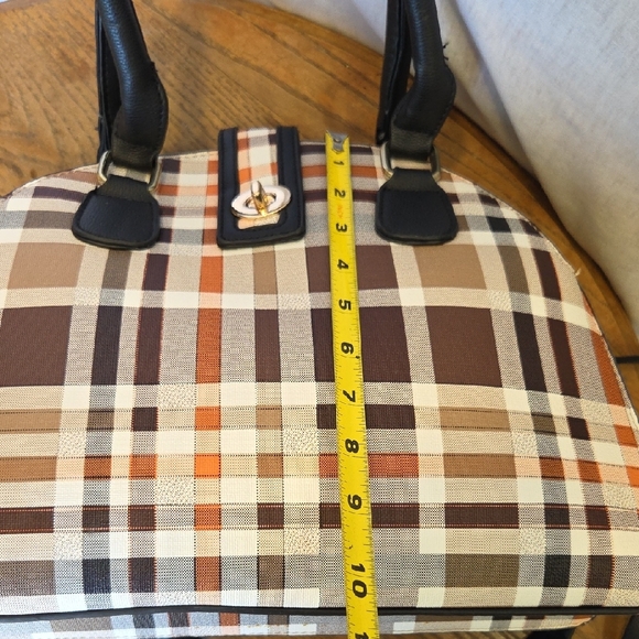Stylish Plaid Handbag - Black, Brown, and Orange - Picture 10 of 12